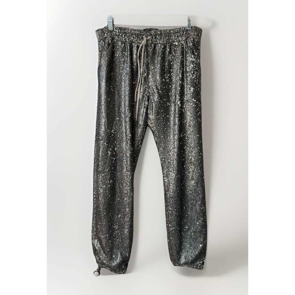 David Lerner Sequin Lounge Joggers Silver Sz M